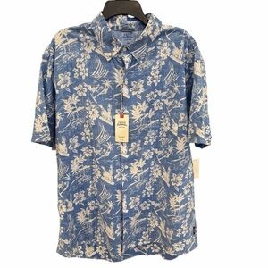 Izod Chambray Blue and White Floral Men's Shirt